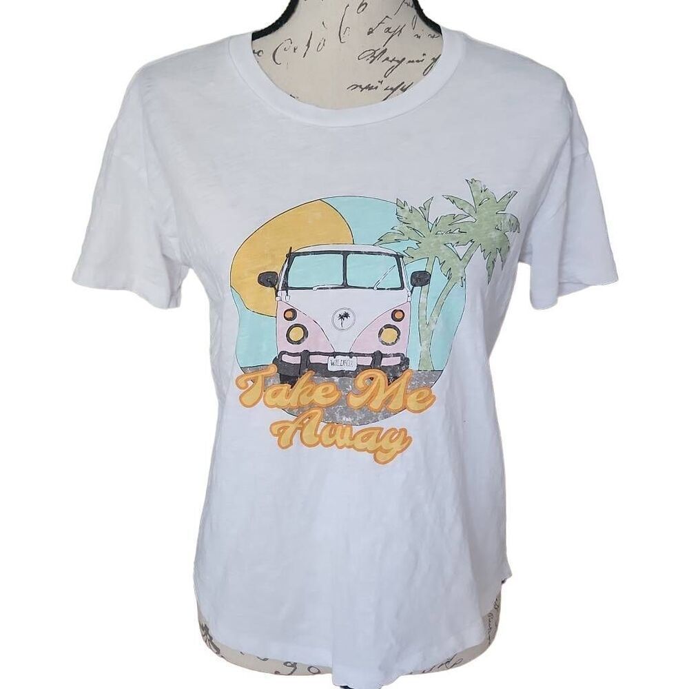 Wildfox Women's Size XS White VW Van Graphic Shirt Sleeve Shirt